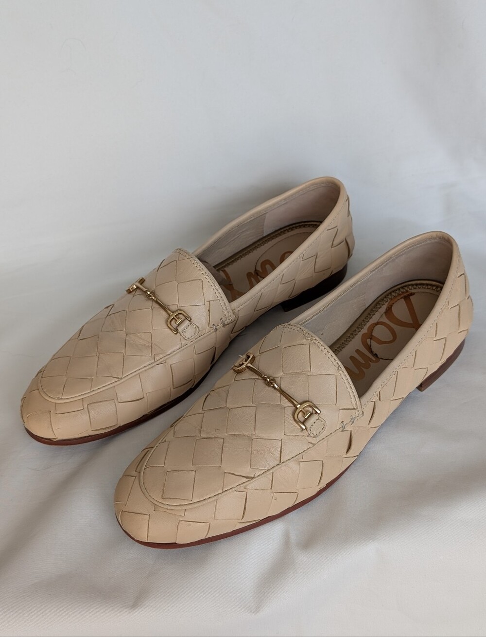 Sam Edelman Loraine Woven Eggshell Leather Horsebit Loafers Women 9.5M